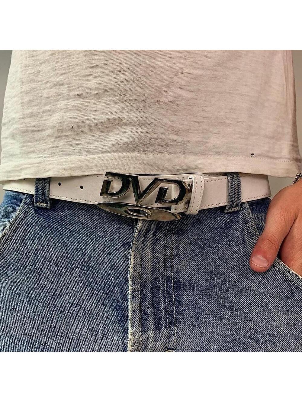 DVD Belt Buckle white leather belt. Very cool unique belt. Y2k style. 39 inches